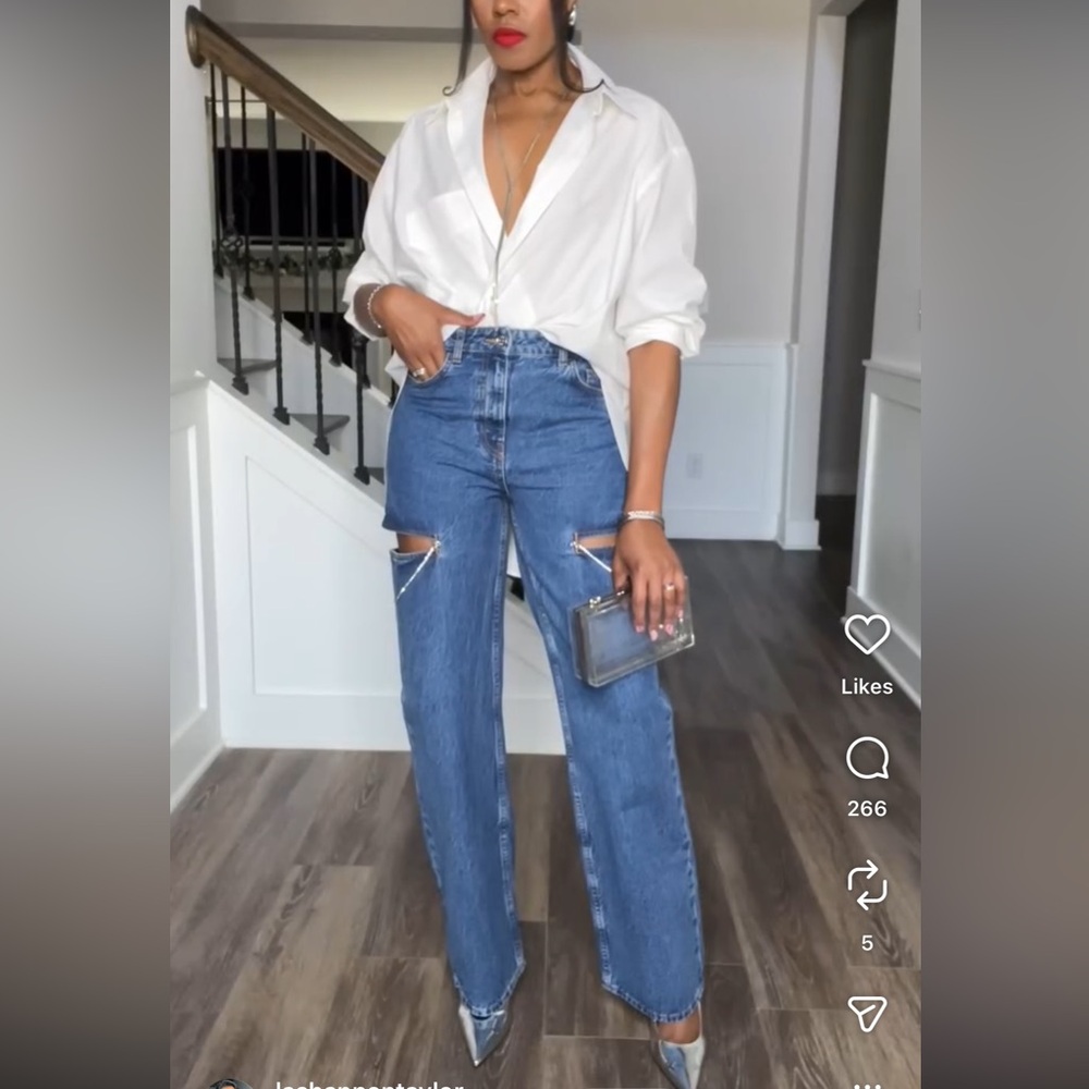 ZARA - Z1975 MID WAIST STRAIGHT LEG CUTOUT JEWEL JEANS